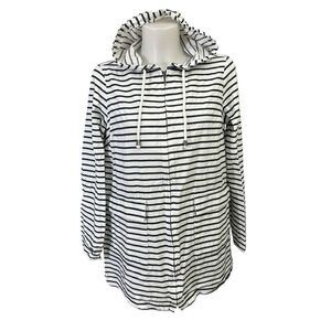 J. Jill Women’s Navy Striped Full‎ Zip Mid Length oversized Cotton Jacket Xs